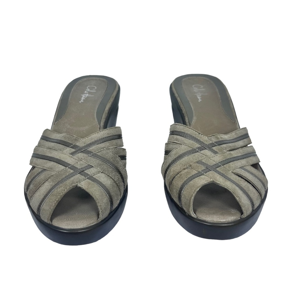 Cole Haan Nike Air Wedge Slide Sandals Size 7 Casual Summer Peep Toe Tan Taupe